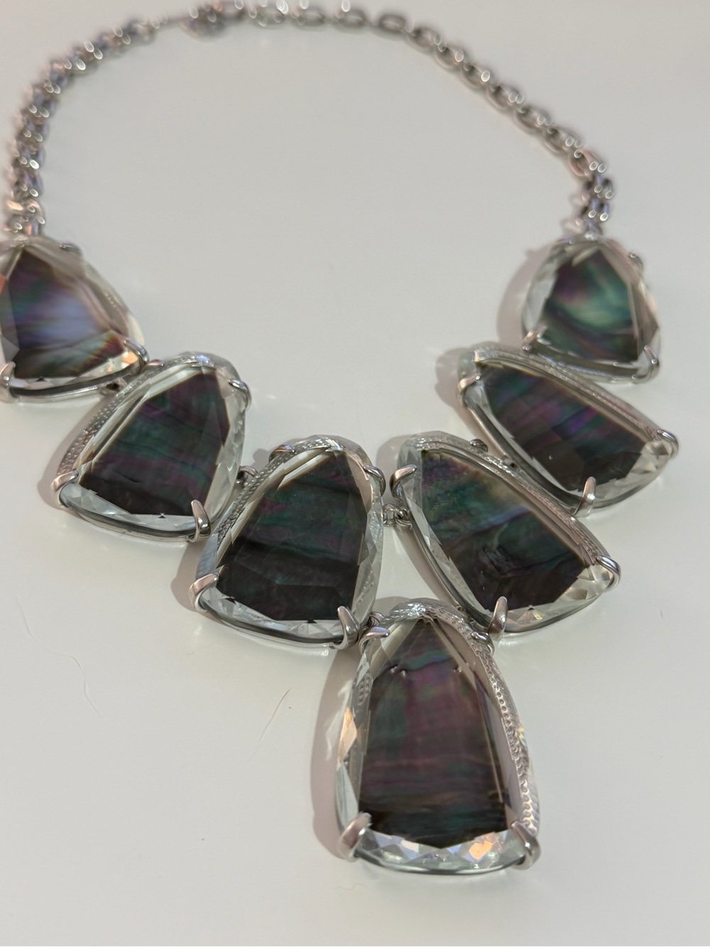 Kendra Scott Harlow Statement Necklace Rhodium Black Mother of Pearl | Retired